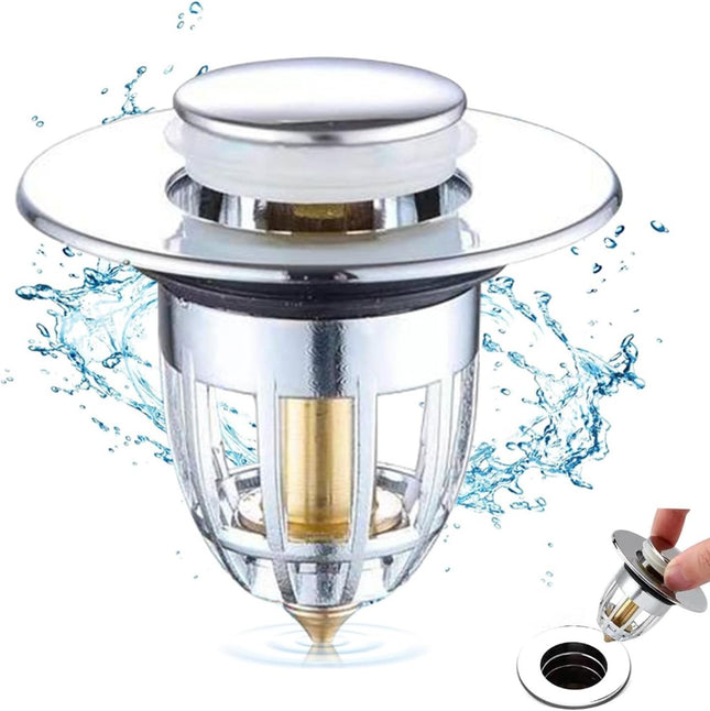 TAPPO LAVABO POP-UP UNIVERSALE FILTRO ANTINTASAMENTO 33-38MM ABS OTTONE ARGENTO