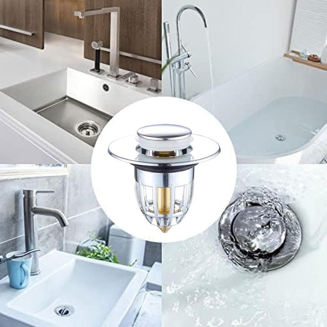 TAPPO LAVABO POP-UP UNIVERSALE FILTRO ANTINTASAMENTO 33-38MM ABS OTTONE ARGENTO