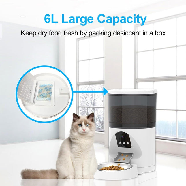 Dispenser automatico cibo cani gatti 6L WiFi con telecamera 3MP visione notturna